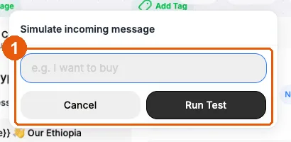 Simulate incoming message popover with the Run Test button